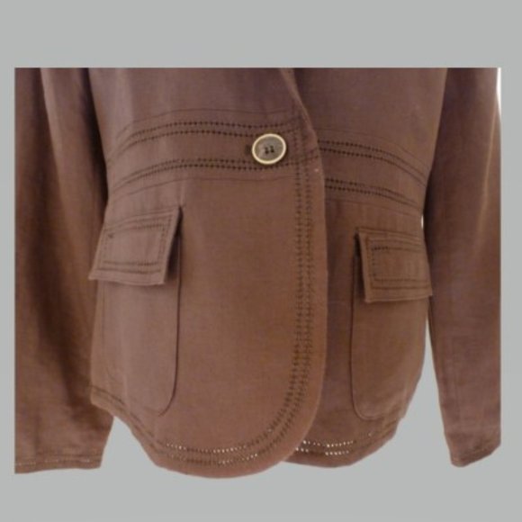 Style and Co. 12P Brown Linen Blazer with Top Stitch Detail - Picture 3 of 5